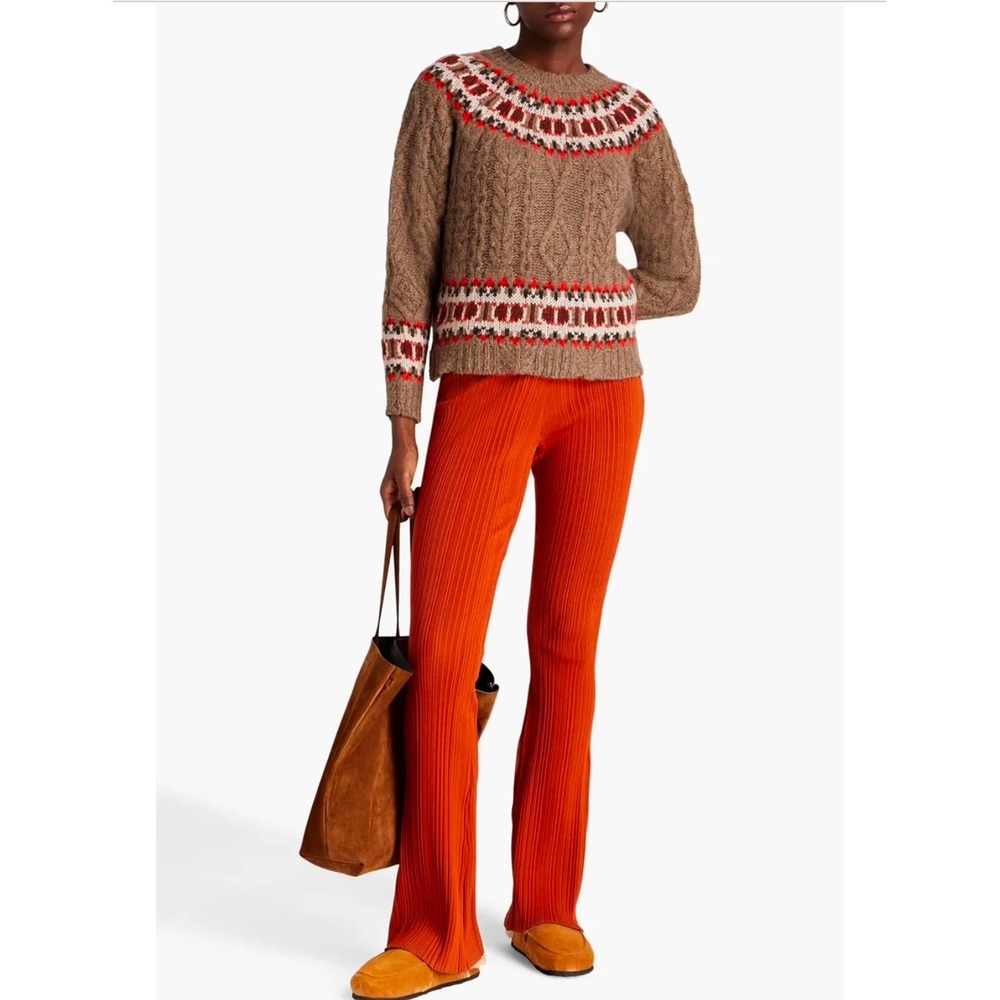 Autumn Cashmere Fair Isle Yoke Mock Neck Sweater Brownie Combo RG12891 Small